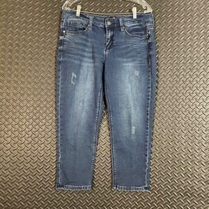 Seven7 Blue Girlfriend Jeans‎ Distressed Denim Cropped Women's Size 6
